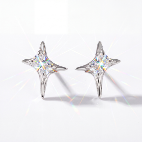 Moissanite Baguette Star Stud Earrings