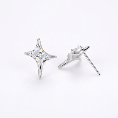 Moissanite Baguette Star Stud Earrings
