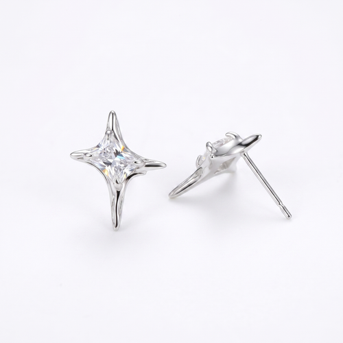 Moissanite Baguette Star Stud Earrings