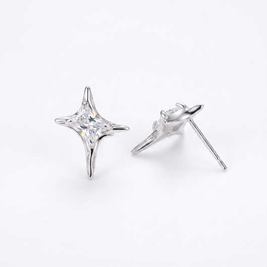 Moissanite Baguette Star Stud Earrings